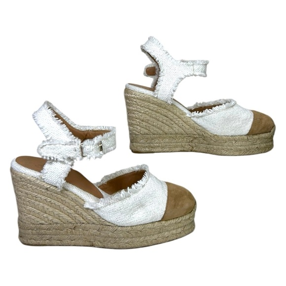 CASTAÑER, Women’s ‘Carla’ Wedge Espadrille Fringed Canvas, White Size 37 IT 7 US - Picture 4 of 14